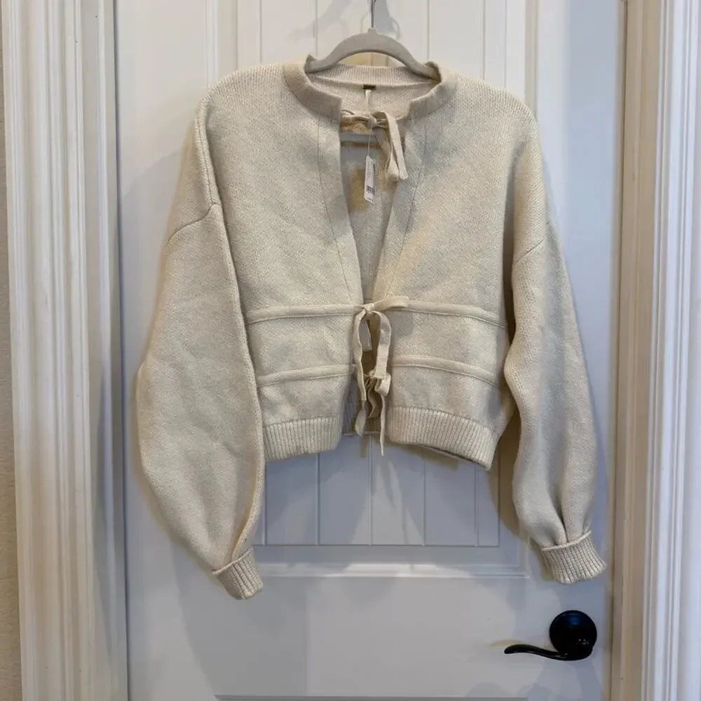 Free People Bow Cardi Ivory